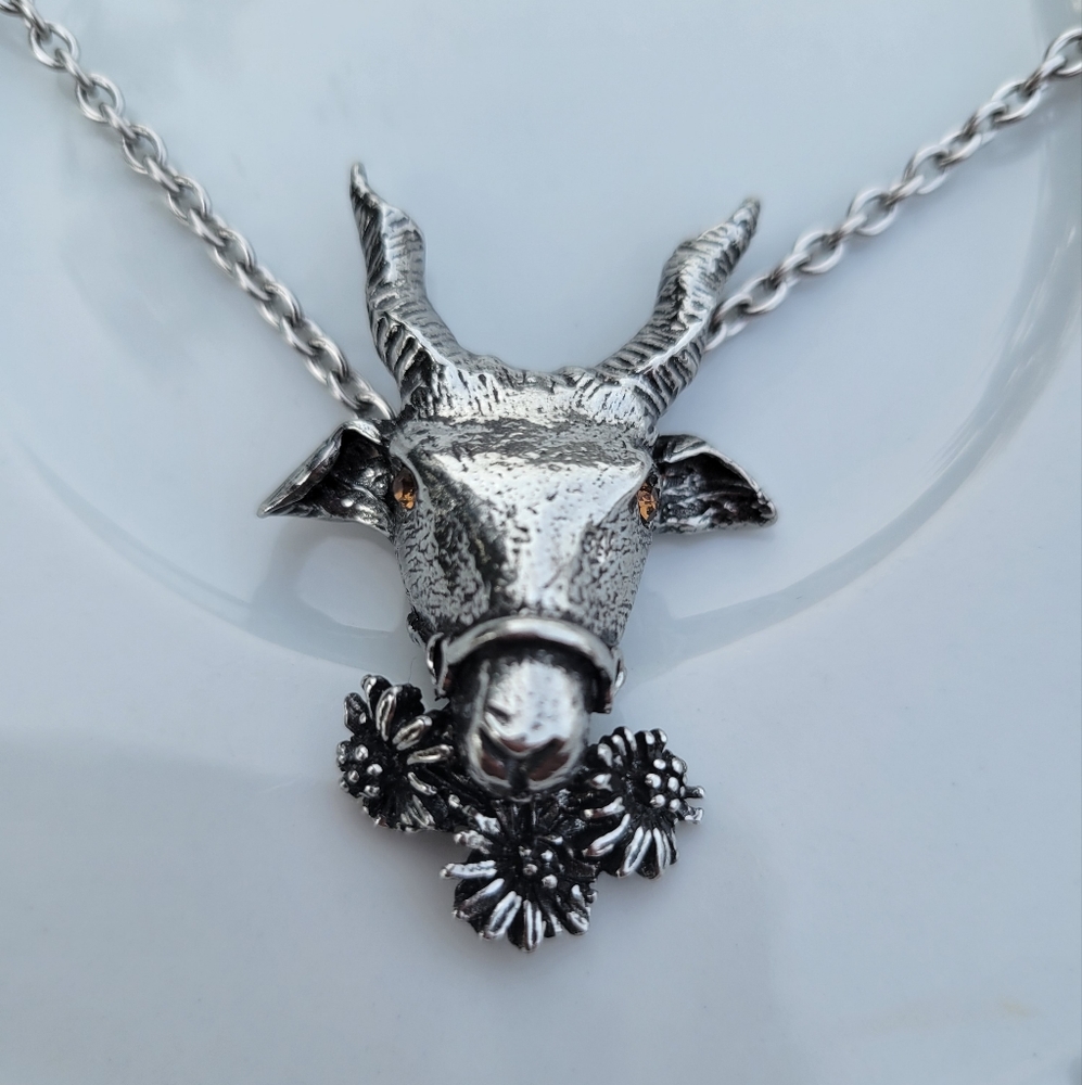 Goat Eating Flowers- Necklace